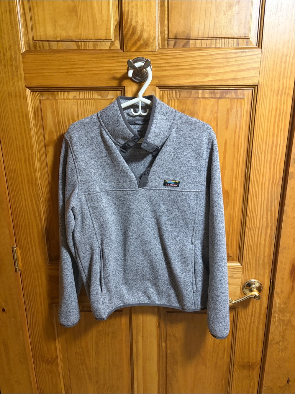 L.L. Bean Gray Knit Snap-Front Fleece Pullover